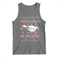 Funny Goose Ugly Christmas Tank Top Festive Goose On The Loose - Wonder Print Shop
