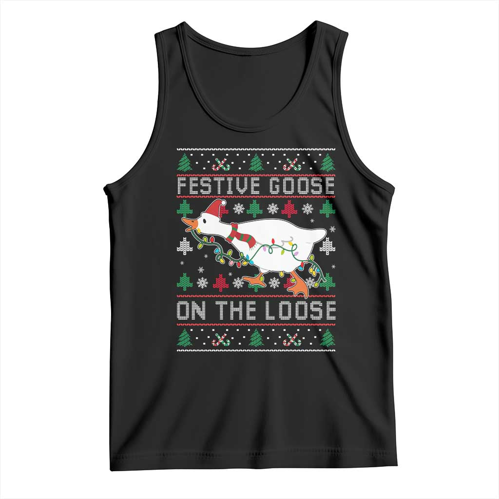 Funny Goose Ugly Christmas Tank Top Festive Goose On The Loose - Wonder Print Shop