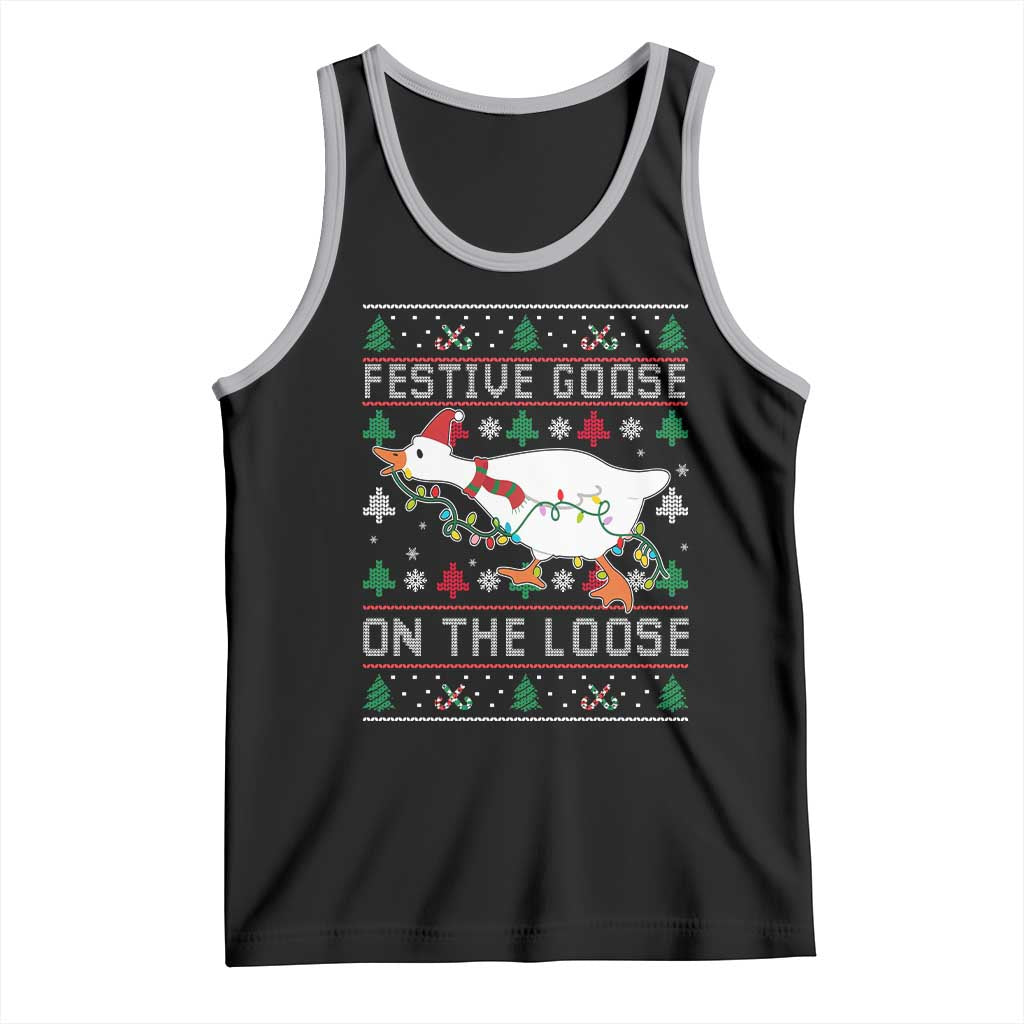Funny Goose Ugly Christmas Tank Top Festive Goose On The Loose - Wonder Print Shop