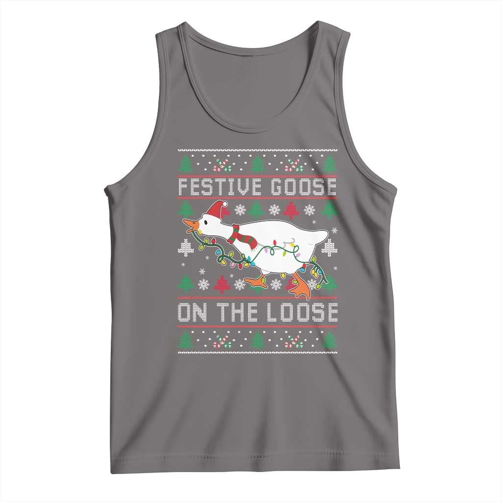 Funny Goose Ugly Christmas Tank Top Festive Goose On The Loose - Wonder Print Shop