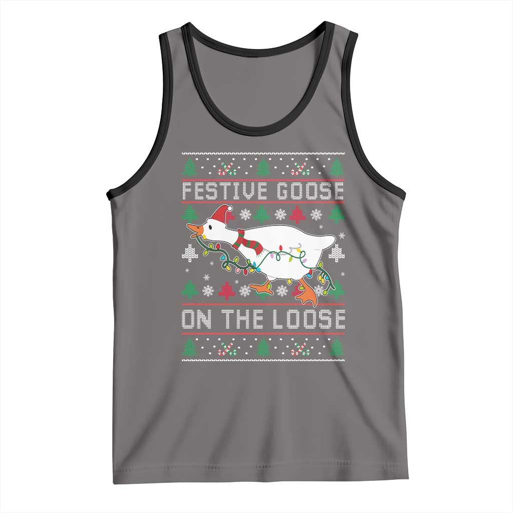 Funny Goose Ugly Christmas Tank Top Festive Goose On The Loose - Wonder Print Shop