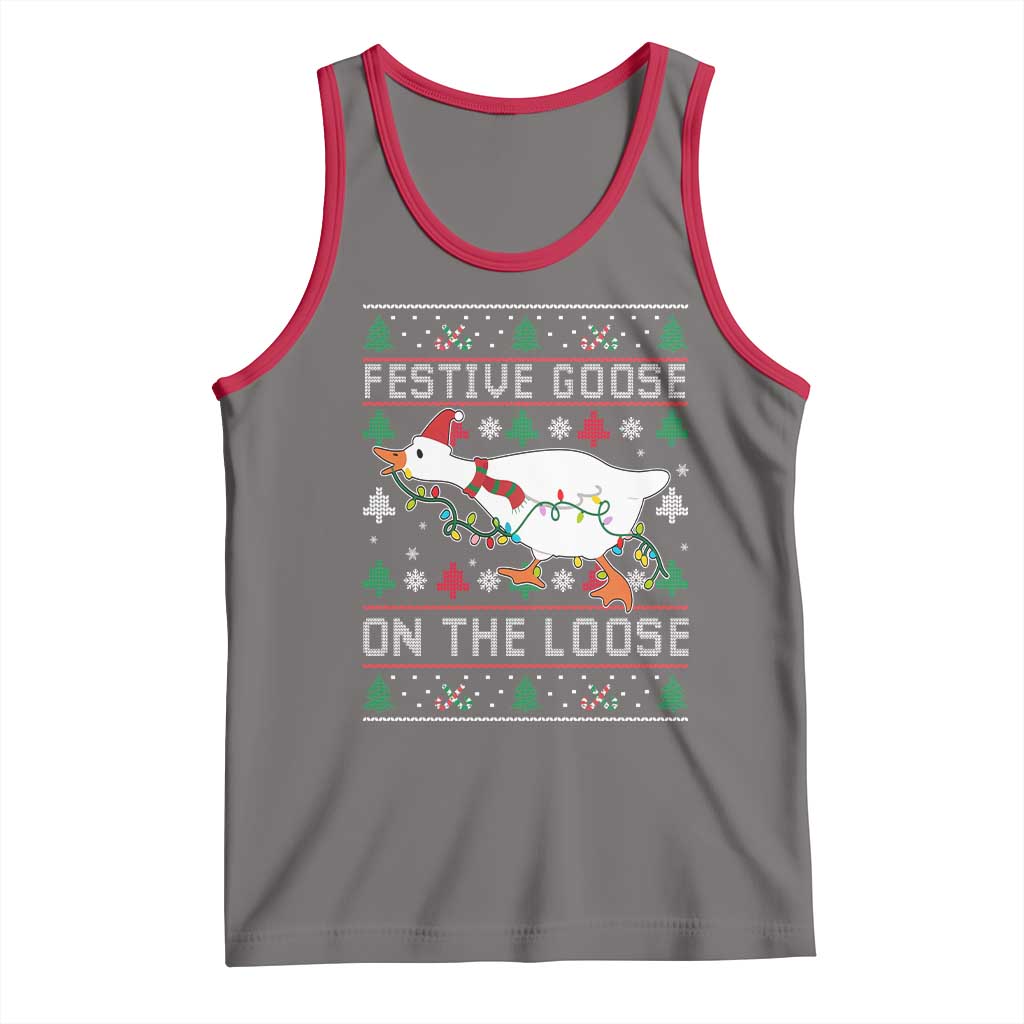 Funny Goose Ugly Christmas Tank Top Festive Goose On The Loose - Wonder Print Shop
