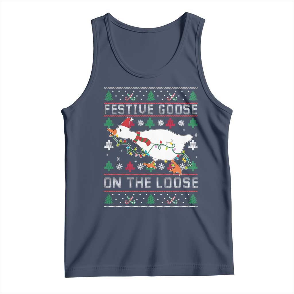 Funny Goose Ugly Christmas Tank Top Festive Goose On The Loose - Wonder Print Shop
