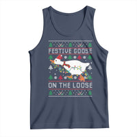 Funny Goose Ugly Christmas Tank Top Festive Goose On The Loose - Wonder Print Shop