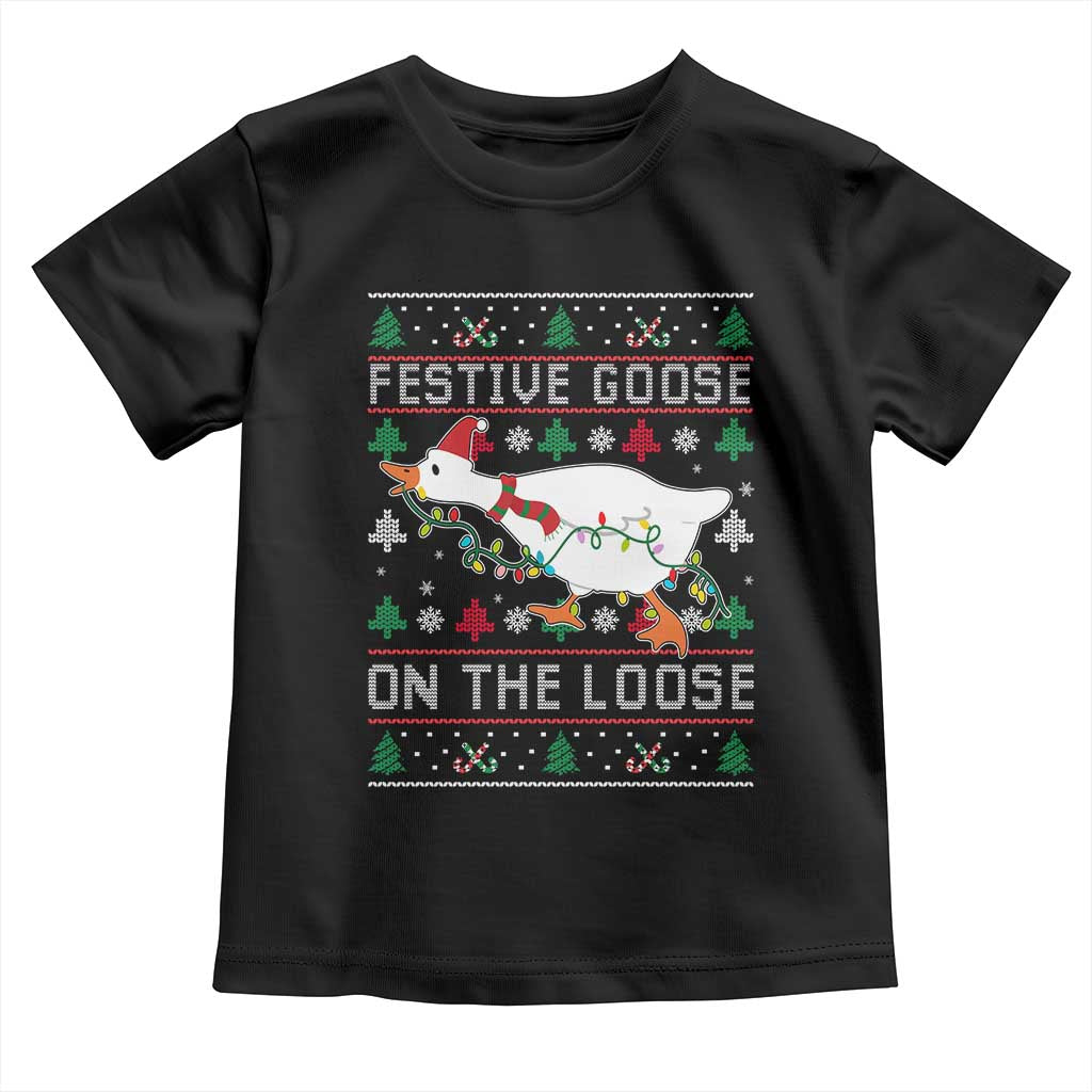 Funny Goose Ugly Christmas Toddler T Shirt Festive Goose On The Loose - Wonder Print Shop