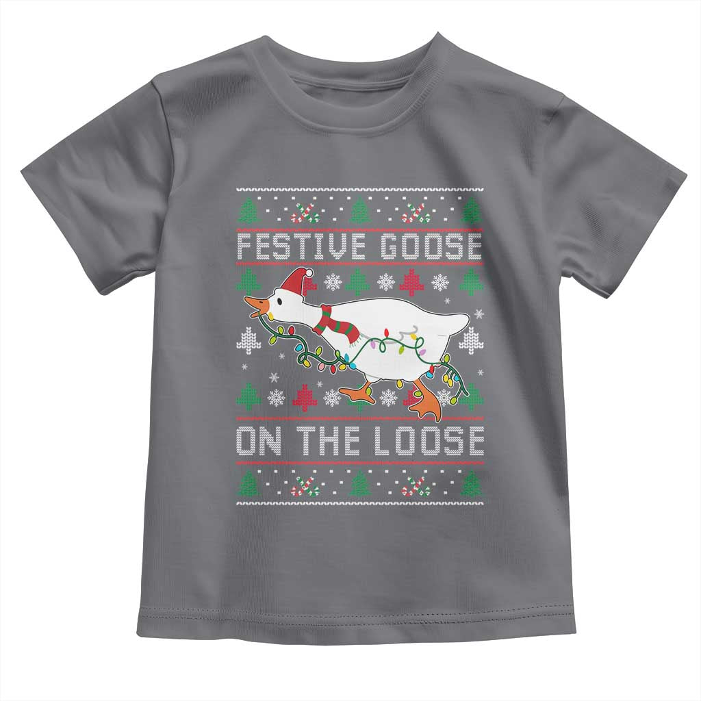 Funny Goose Ugly Christmas Toddler T Shirt Festive Goose On The Loose - Wonder Print Shop