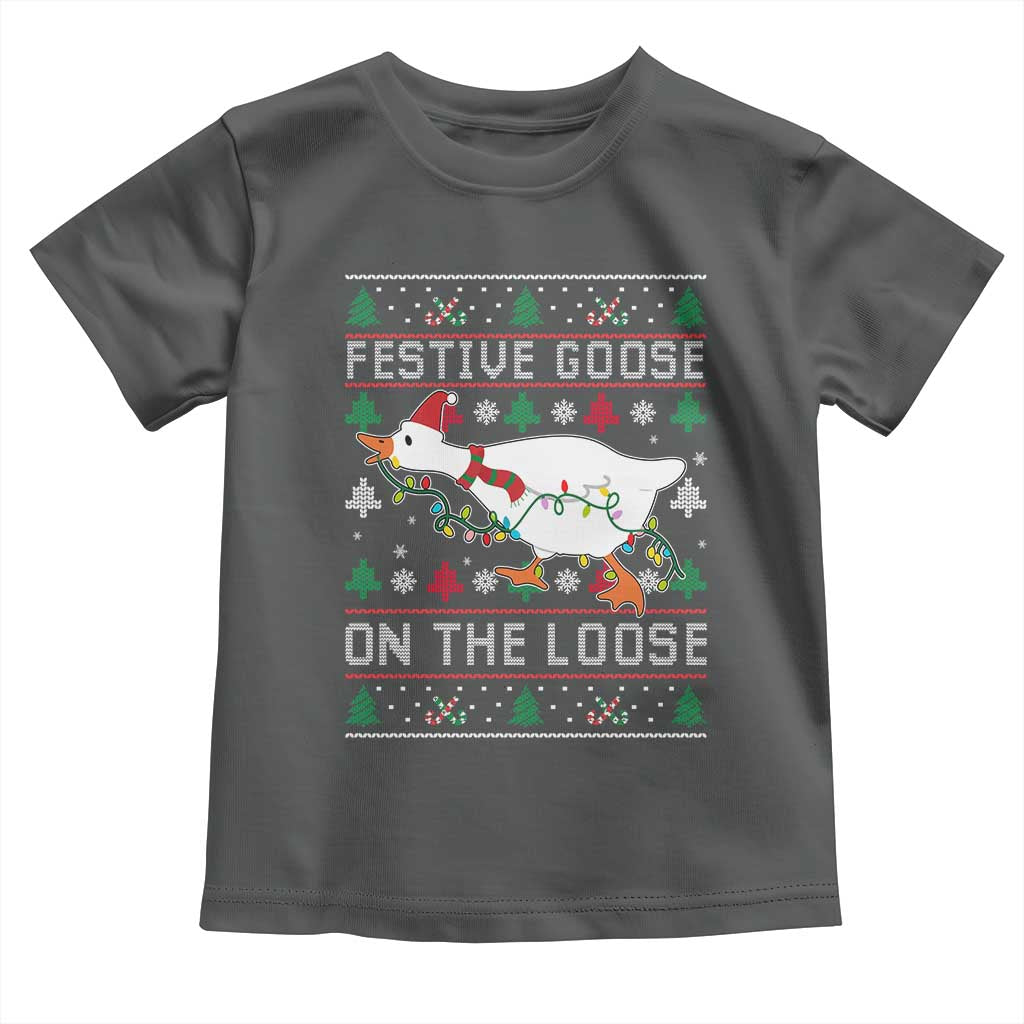 Funny Goose Ugly Christmas Toddler T Shirt Festive Goose On The Loose - Wonder Print Shop