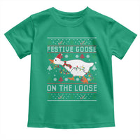 Funny Goose Ugly Christmas Toddler T Shirt Festive Goose On The Loose - Wonder Print Shop