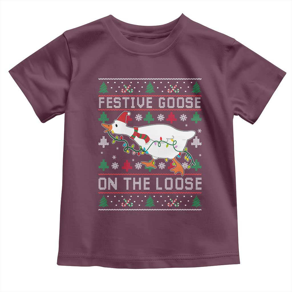 Funny Goose Ugly Christmas Toddler T Shirt Festive Goose On The Loose - Wonder Print Shop