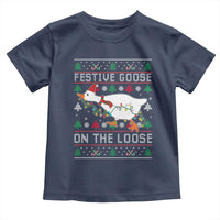 Funny Goose Ugly Christmas Toddler T Shirt Festive Goose On The Loose - Wonder Print Shop