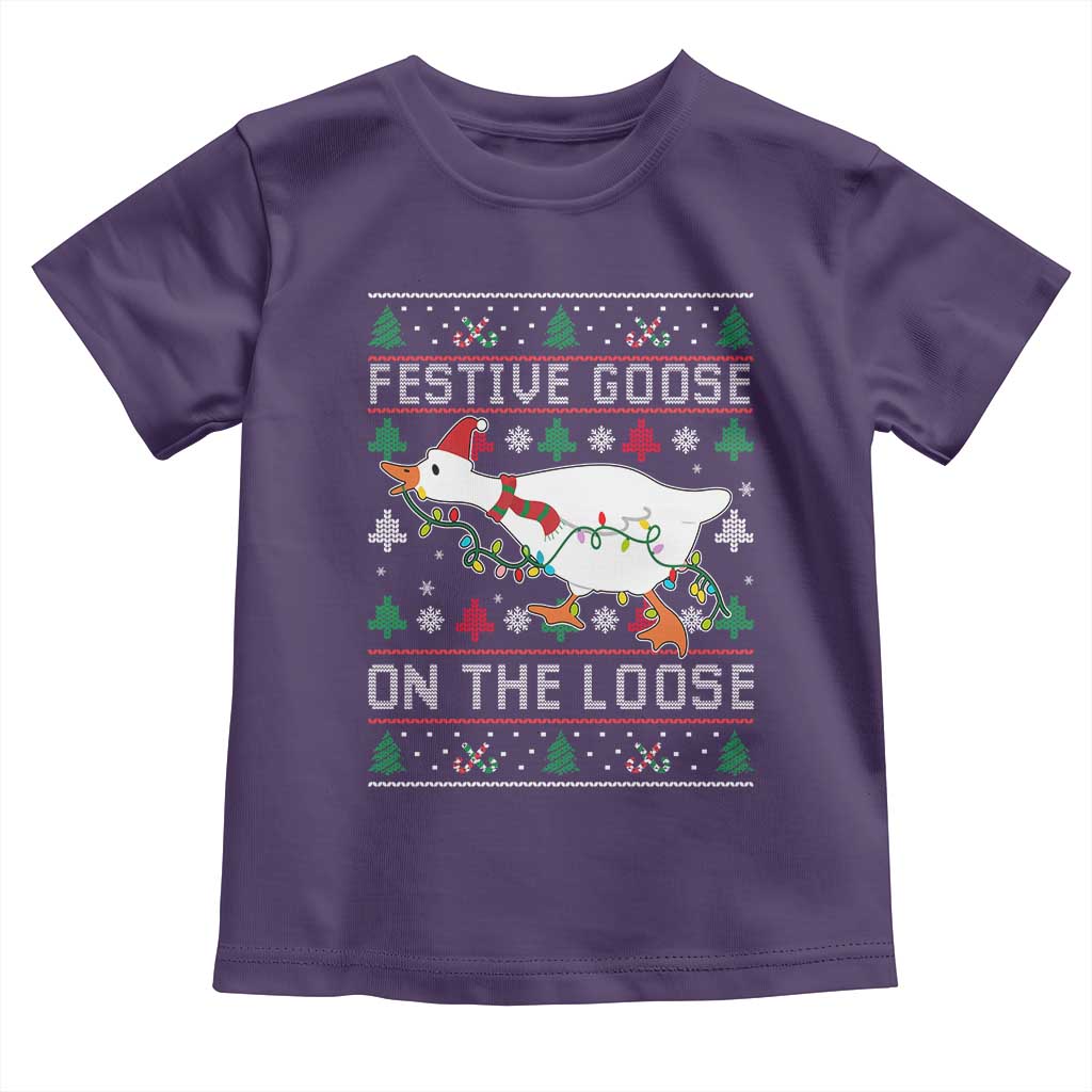 Funny Goose Ugly Christmas Toddler T Shirt Festive Goose On The Loose - Wonder Print Shop