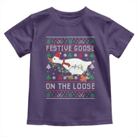 Funny Goose Ugly Christmas Toddler T Shirt Festive Goose On The Loose - Wonder Print Shop