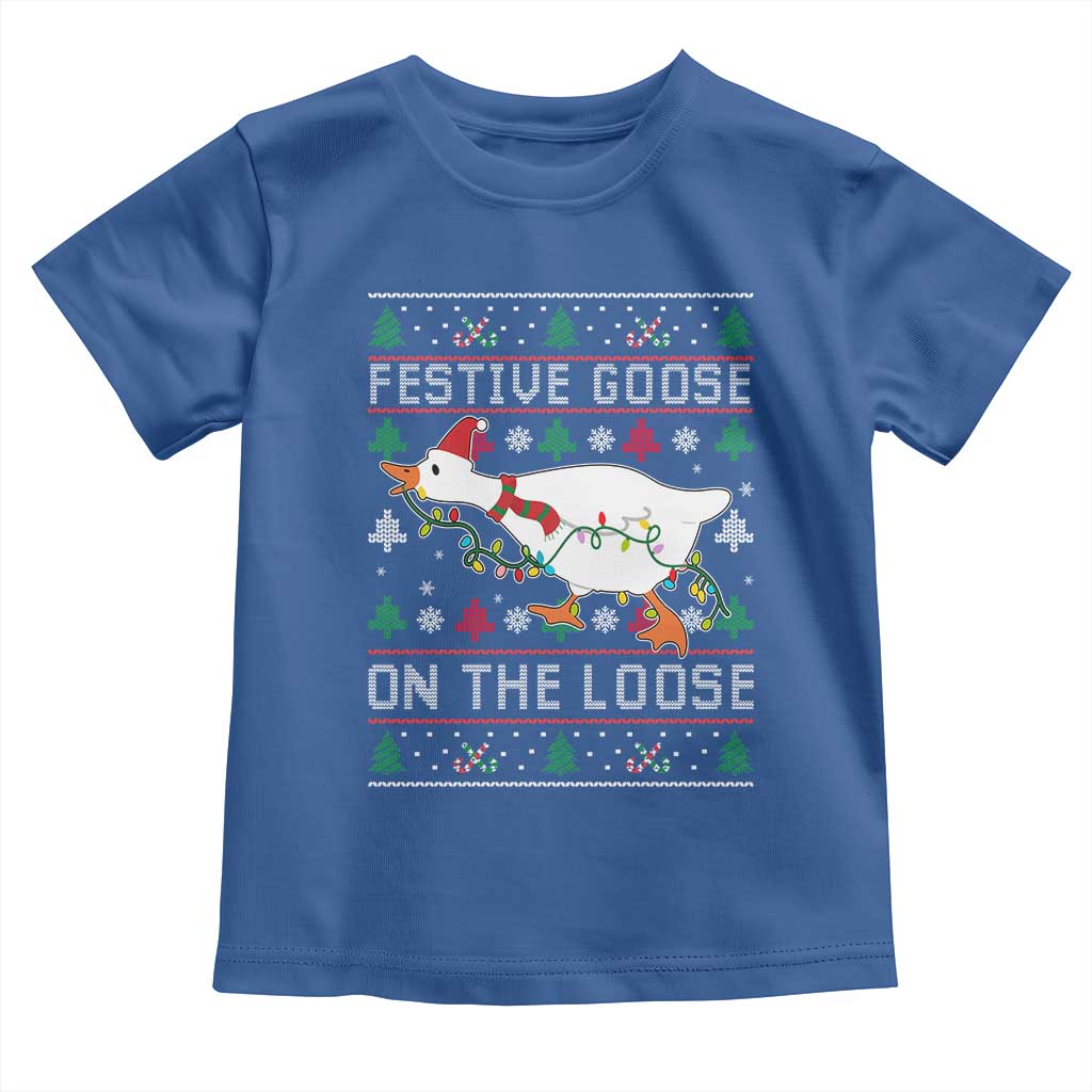 Funny Goose Ugly Christmas Toddler T Shirt Festive Goose On The Loose - Wonder Print Shop