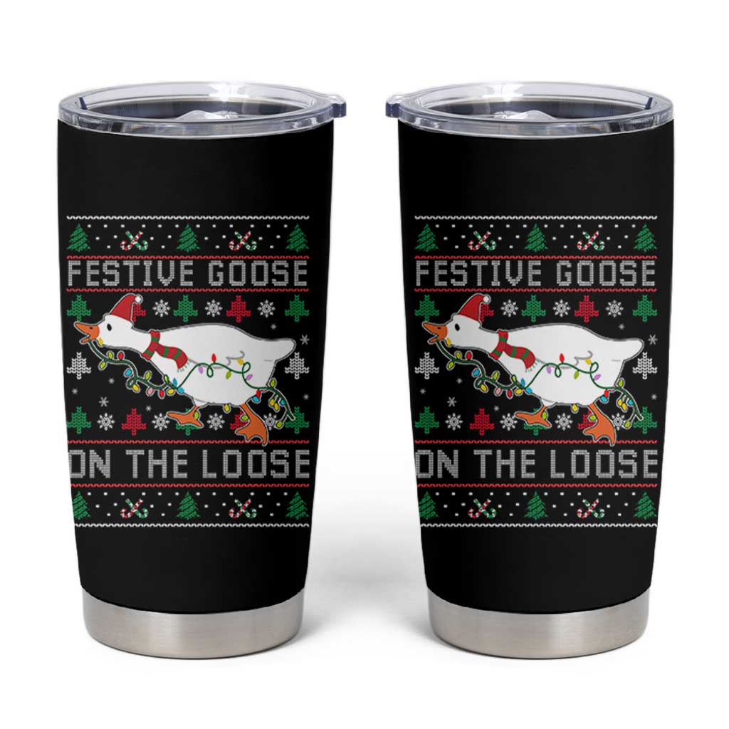 Funny Goose Ugly Christmas Tumbler Cup Festive Goose On The Loose - Wonder Print Shop