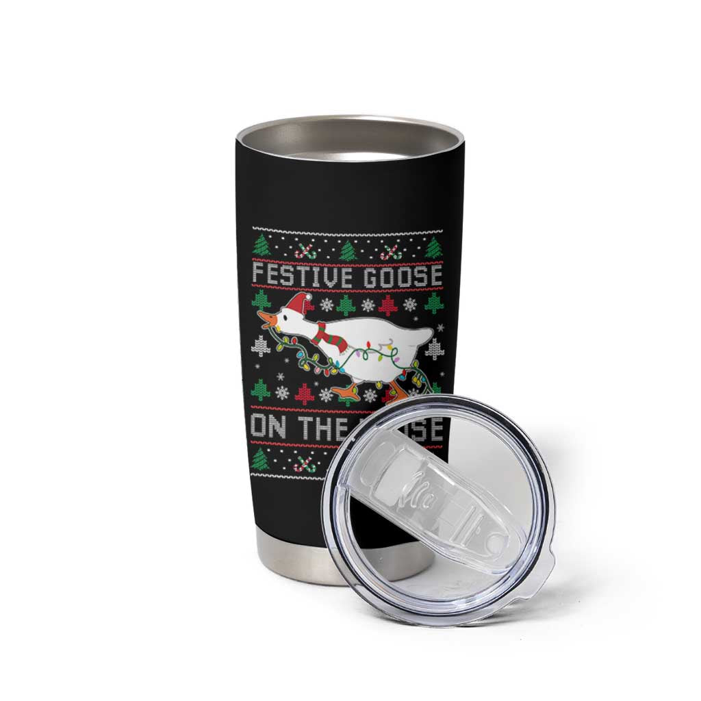 Funny Goose Ugly Christmas Tumbler Cup Festive Goose On The Loose - Wonder Print Shop