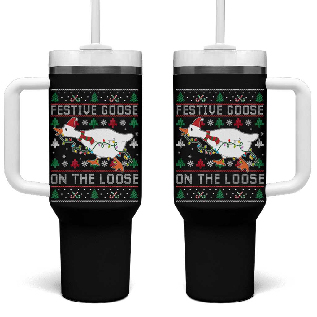 Funny Goose Ugly Christmas Tumbler With Handle Festive Goose On The Loose - Wonder Print Shop