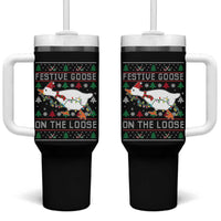 Funny Goose Ugly Christmas Tumbler With Handle Festive Goose On The Loose - Wonder Print Shop