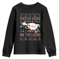 Funny Goose Ugly Christmas Youth Sweatshirt Festive Goose On The Loose - Wonder Print Shop