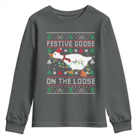 Funny Goose Ugly Christmas Youth Sweatshirt Festive Goose On The Loose - Wonder Print Shop