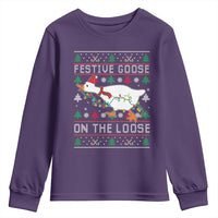 Funny Goose Ugly Christmas Youth Sweatshirt Festive Goose On The Loose - Wonder Print Shop