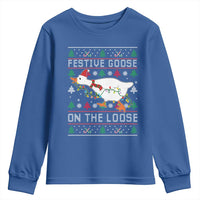 Funny Goose Ugly Christmas Youth Sweatshirt Festive Goose On The Loose - Wonder Print Shop