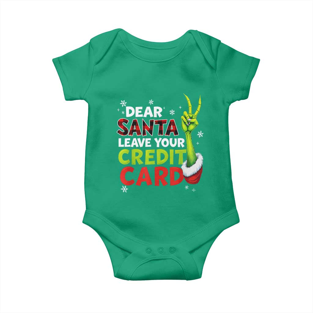 Funny Christmas Baby Onesie Dear Santa Leave Your Credit Card Red Plaid Pajamas - Wonder Print Shop
