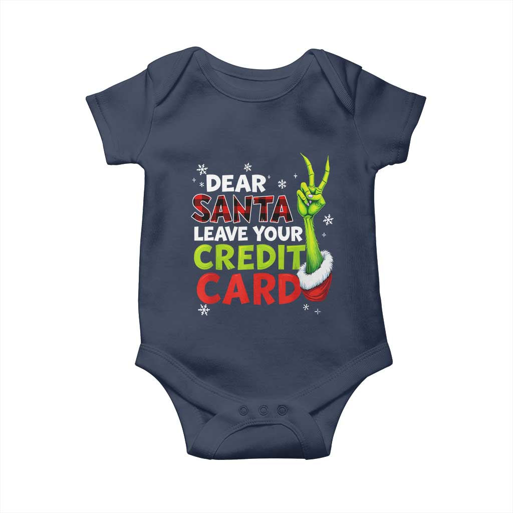 Funny Christmas Baby Onesie Dear Santa Leave Your Credit Card Red Plaid Pajamas - Wonder Print Shop