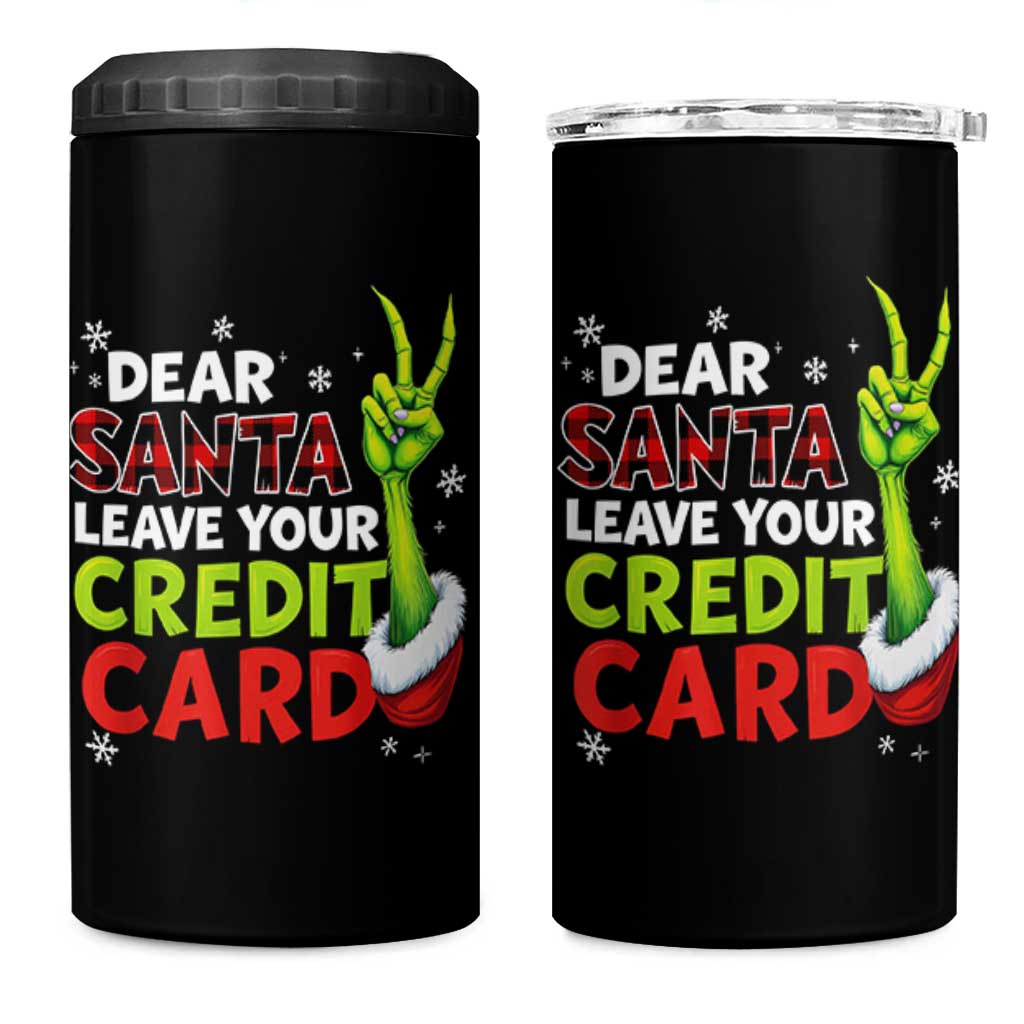 Funny Christmas 4 in 1 Can Cooler Tumbler Dear Santa Leave Your Credit Card Red Plaid Pajamas - Wonder Print Shop