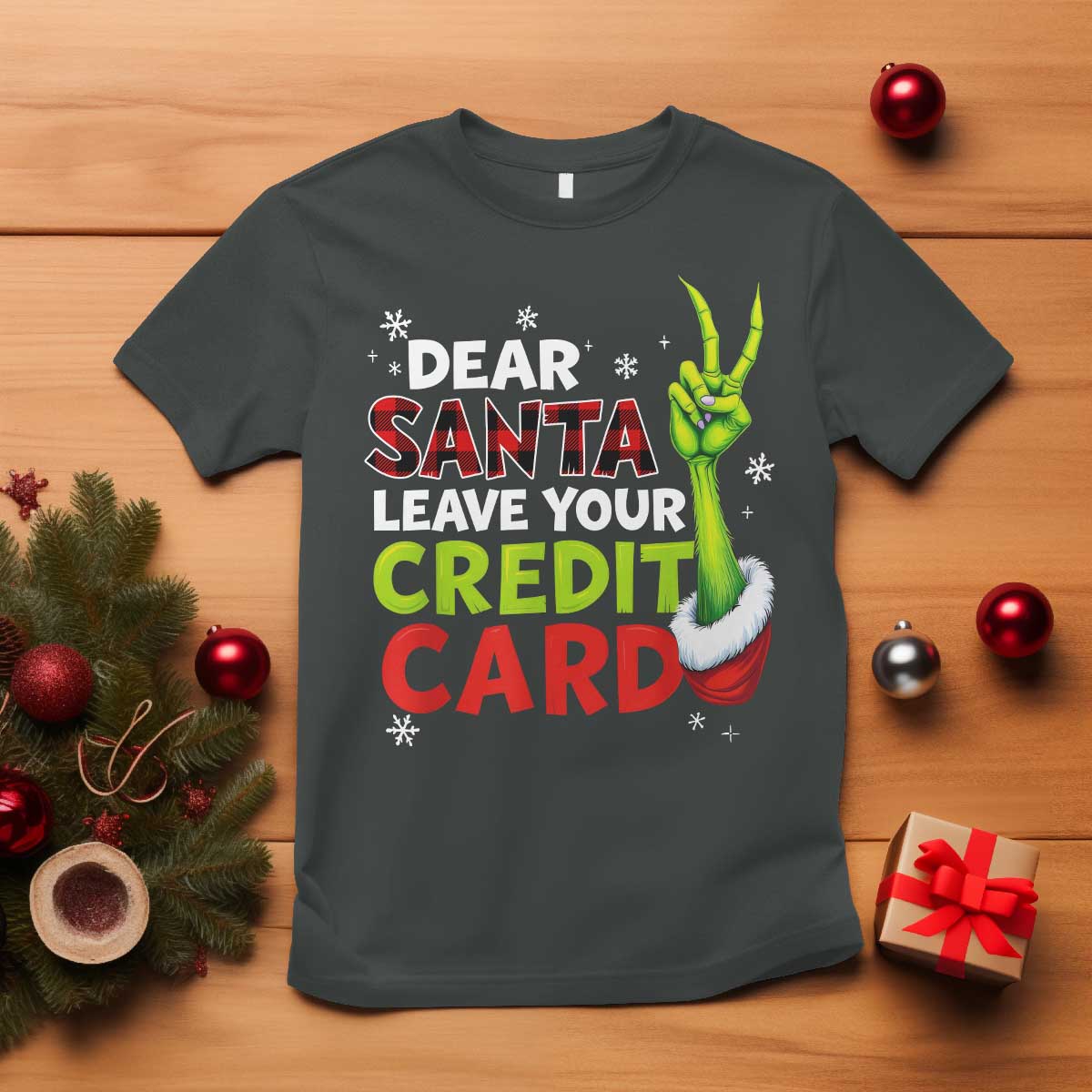 Funny Christmas T Shirt Dear Santa Leave Your Credit Card Red Plaid Pajamas - Wonder Print Shop