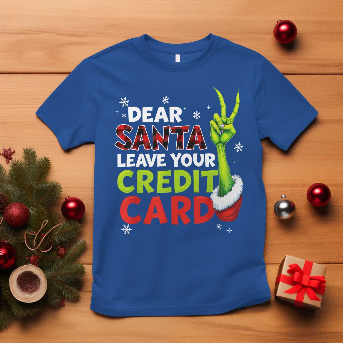 Funny Christmas T Shirt Dear Santa Leave Your Credit Card Red Plaid Pajamas - Wonder Print Shop