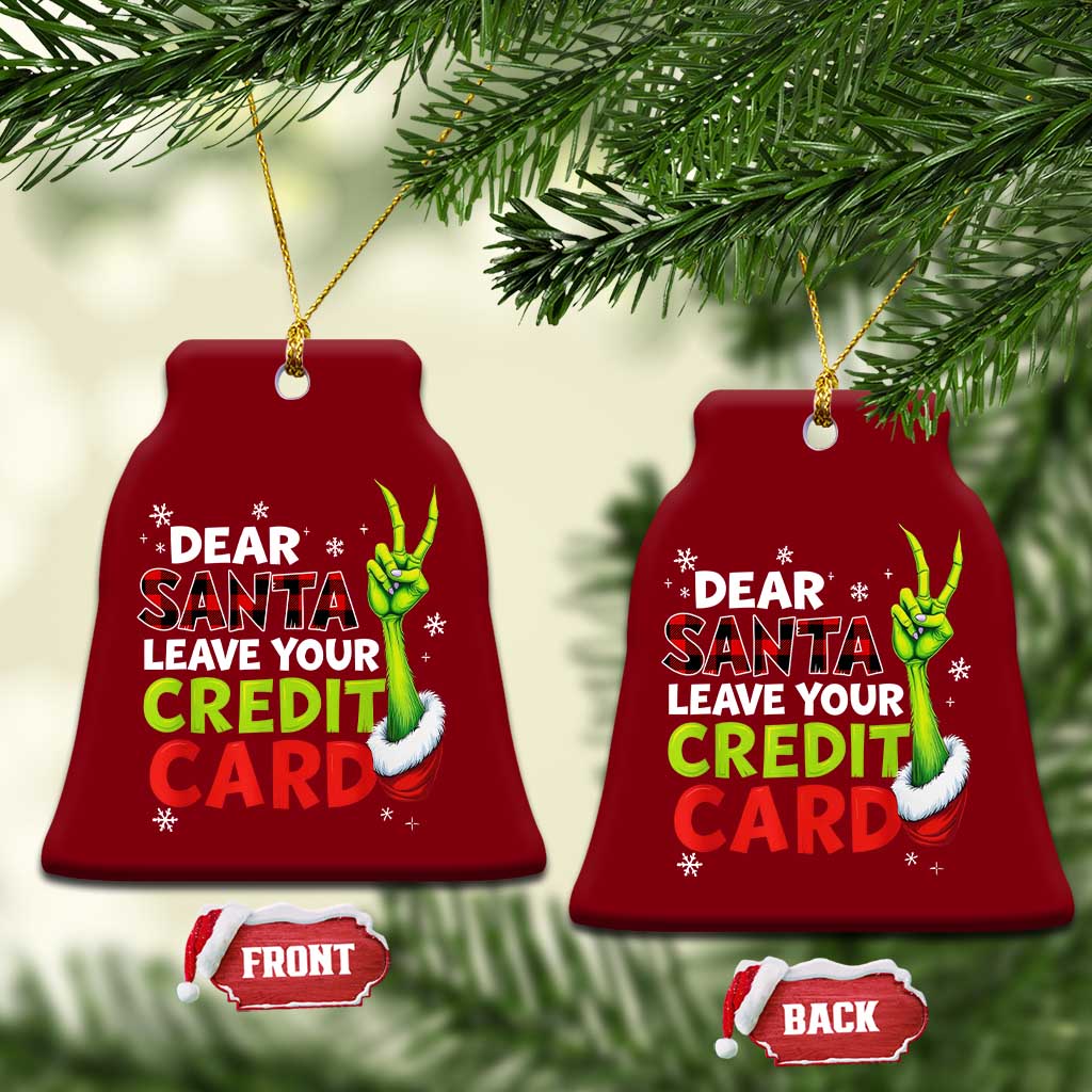 Funny Christmas Ceramic Ornament Dear Santa Leave Your Credit Card Red Plaid Pajamas - Wonder Print Shop