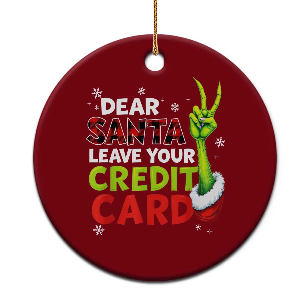 Funny Christmas Ceramic Ornament Dear Santa Leave Your Credit Card Red Plaid Pajamas - Wonder Print Shop