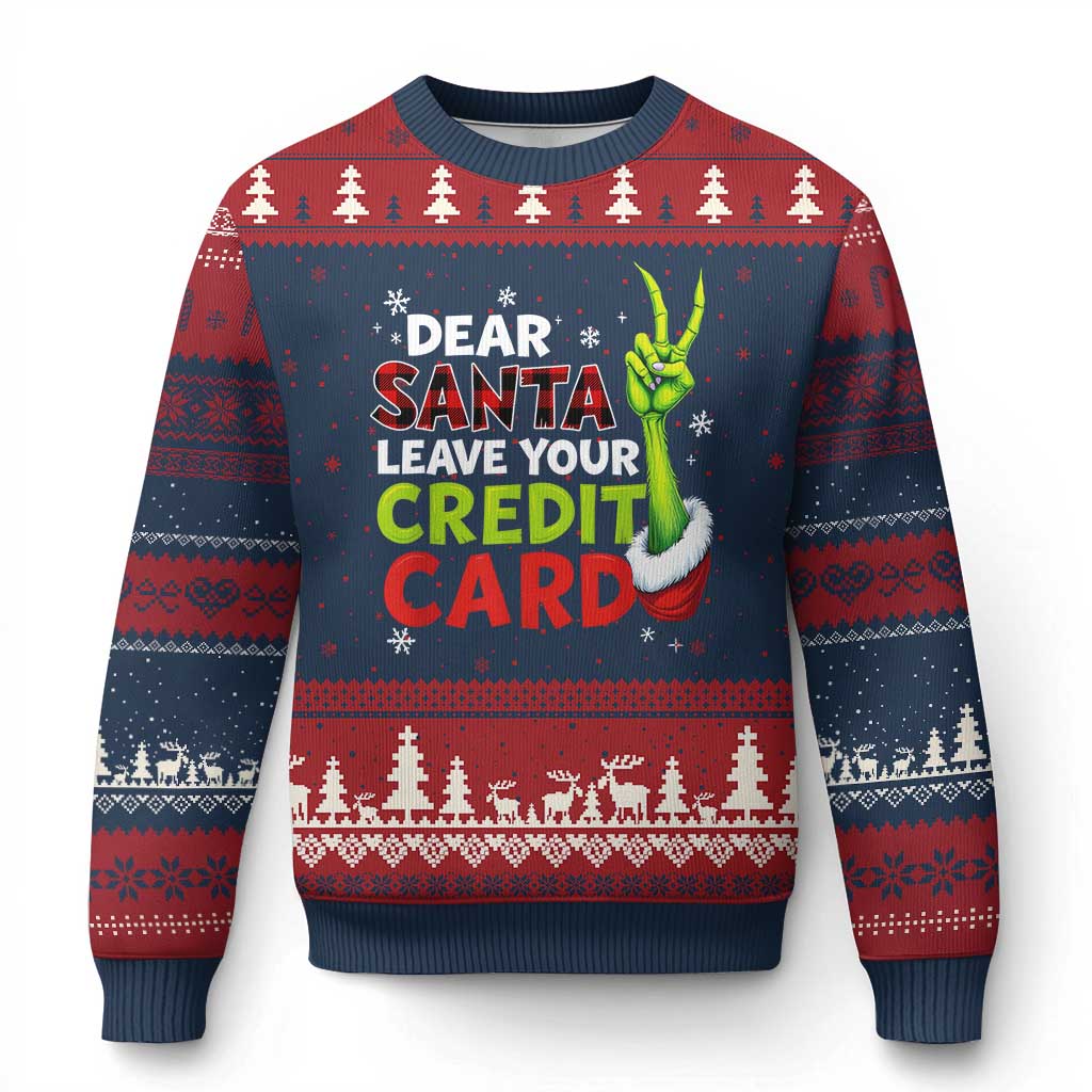 Funny Xmas Ugly Christmas Sweater Dear Santa Leave Your Credit Card Red Plaid Pajamas - Wonder Print Shop