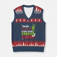 Funny Xmas V-Neck Knit Sweater Vest Dear Santa Leave Your Credit Card Red Plaid Pajamas - Wonder Print Shop