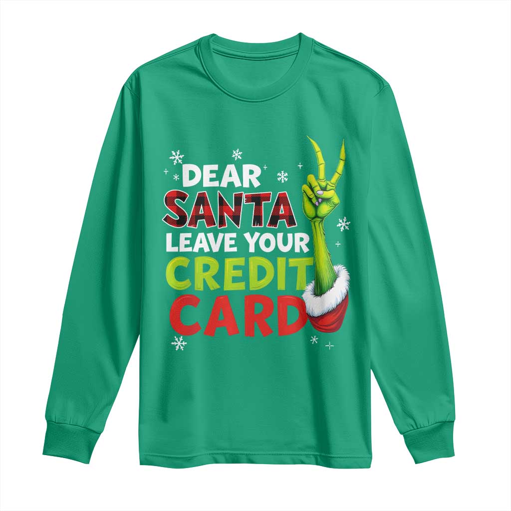 Funny Christmas Long Sleeve Shirt Dear Santa Leave Your Credit Card Red Plaid Pajamas - Wonder Print Shop