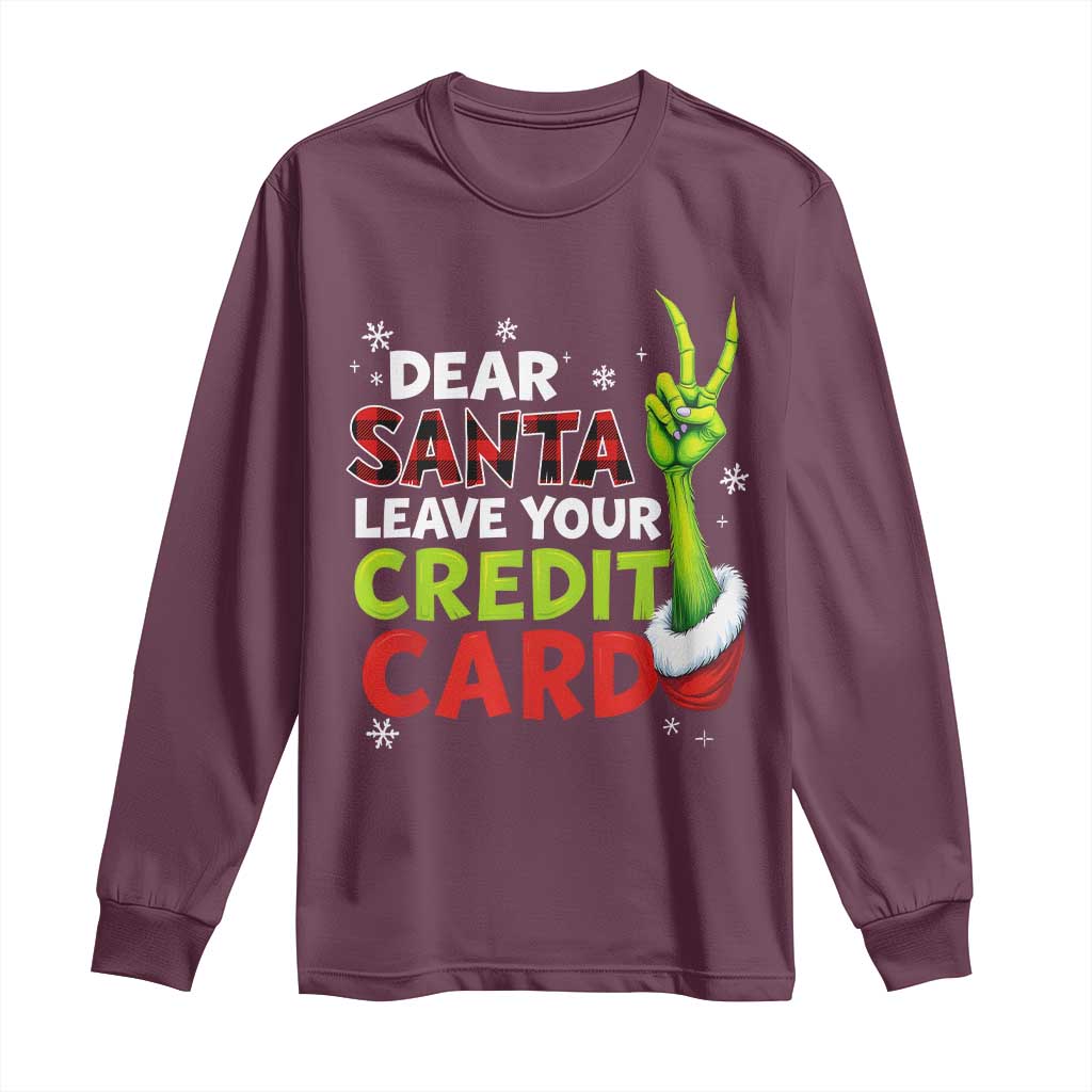 Funny Christmas Long Sleeve Shirt Dear Santa Leave Your Credit Card Red Plaid Pajamas - Wonder Print Shop