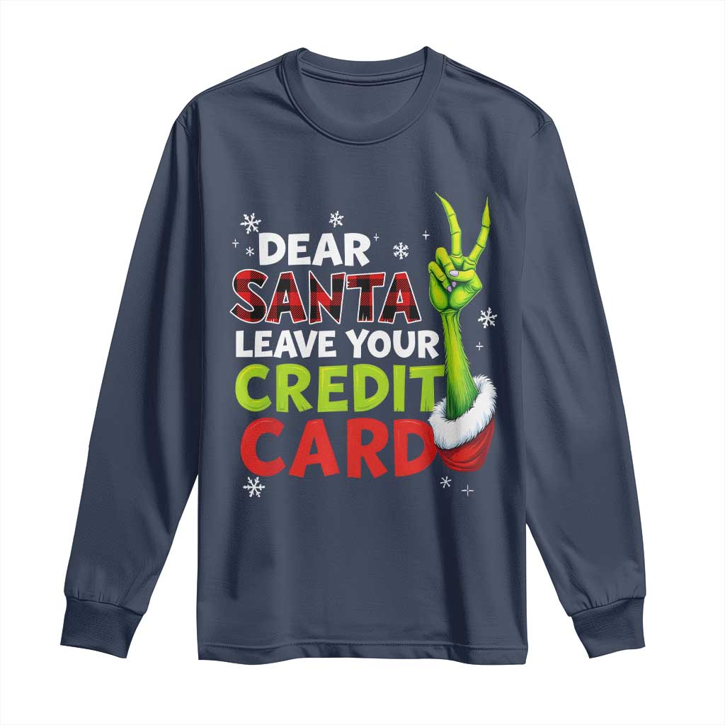 Funny Christmas Long Sleeve Shirt Dear Santa Leave Your Credit Card Red Plaid Pajamas - Wonder Print Shop