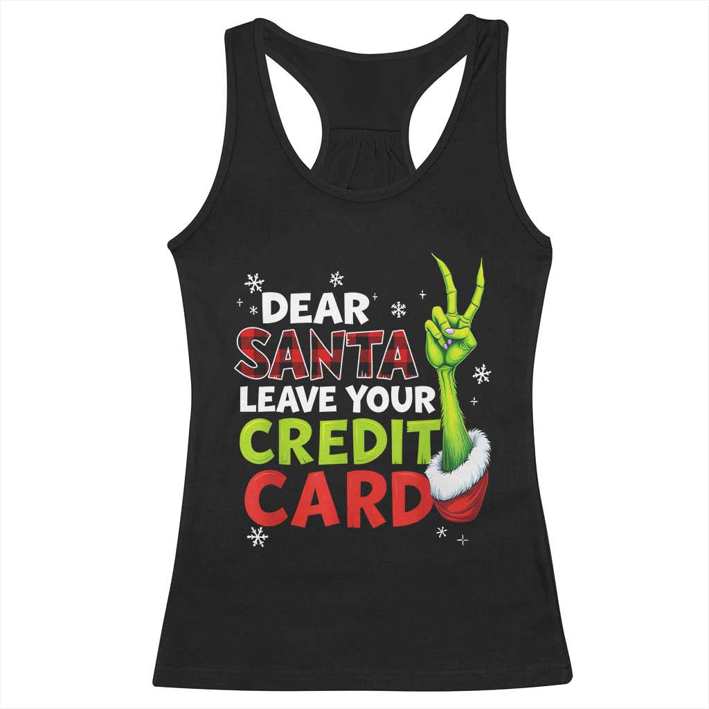 Funny Christmas Racerback Tank Top Dear Santa Leave Your Credit Card Red Plaid Pajamas - Wonder Print Shop