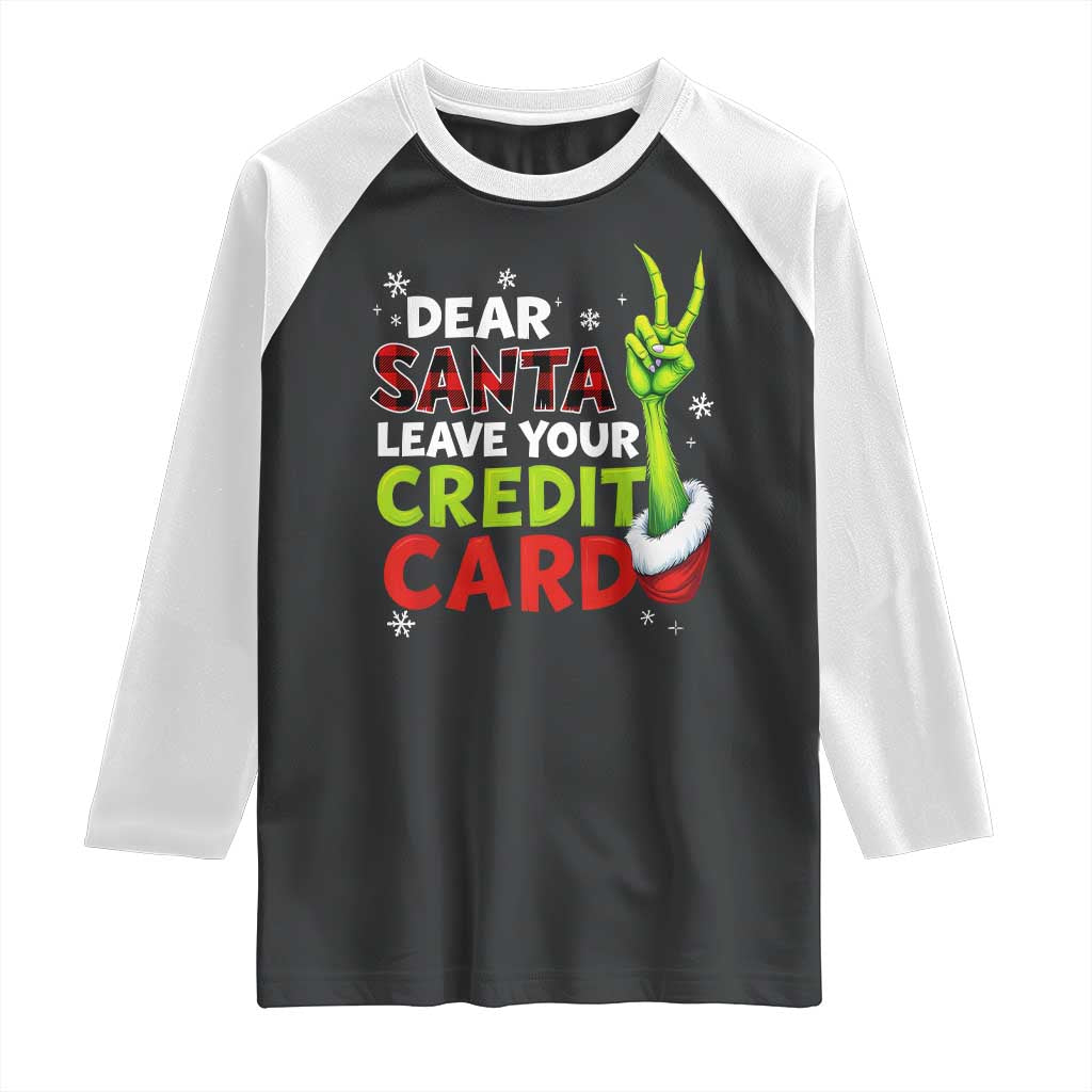 Funny Christmas Raglan Shirt Dear Santa Leave Your Credit Card Red Plaid Pajamas - Wonder Print Shop