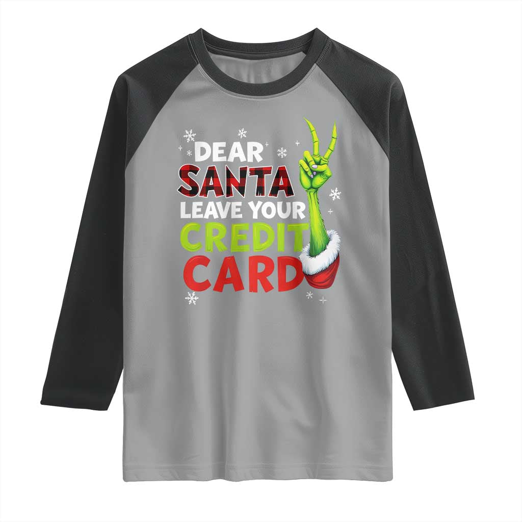 Funny Christmas Raglan Shirt Dear Santa Leave Your Credit Card Red Plaid Pajamas - Wonder Print Shop