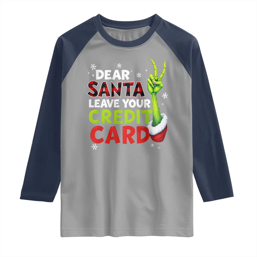 Funny Christmas Raglan Shirt Dear Santa Leave Your Credit Card Red Plaid Pajamas - Wonder Print Shop