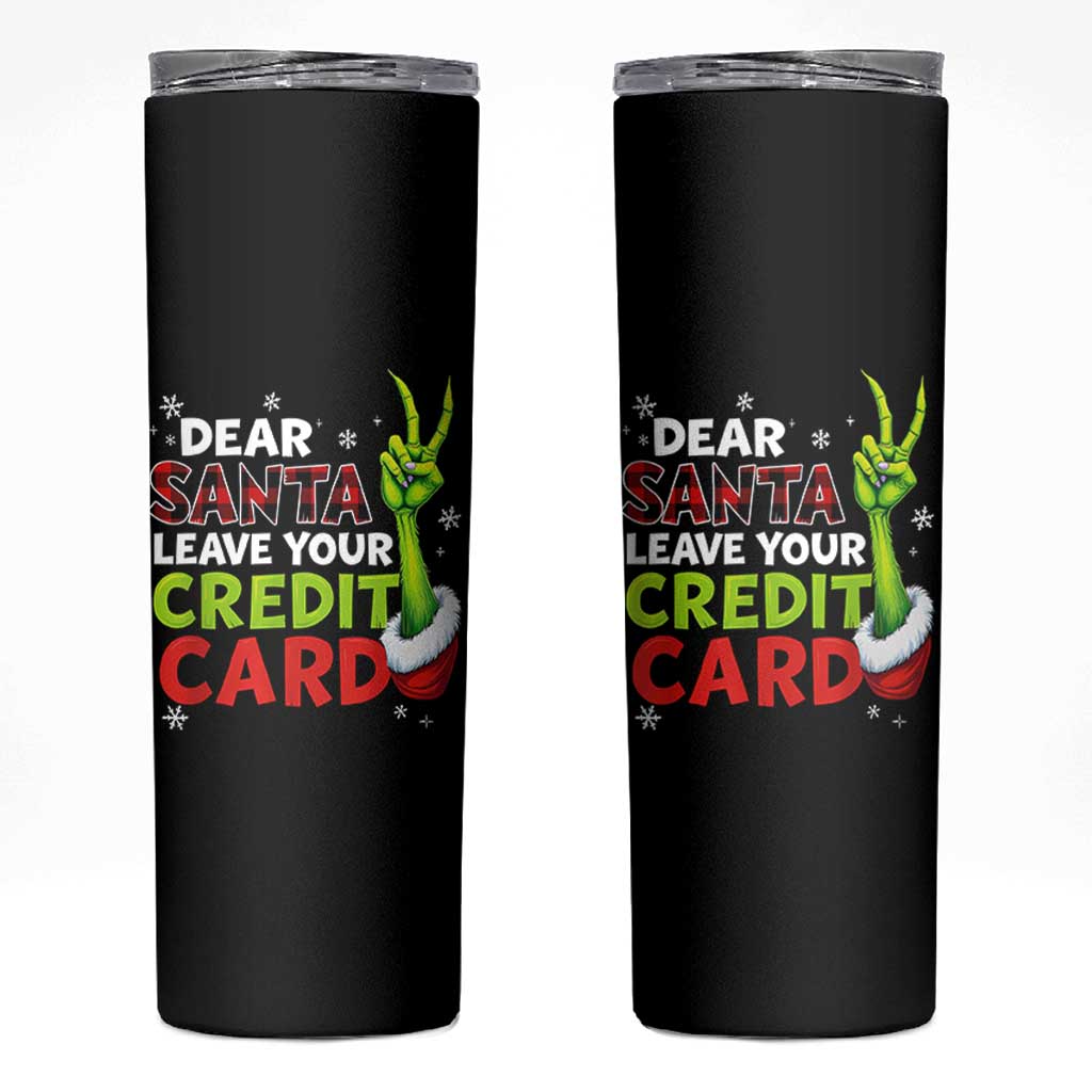 Funny Christmas Skinny Tumbler Dear Santa Leave Your Credit Card Red Plaid Pajamas - Wonder Print Shop