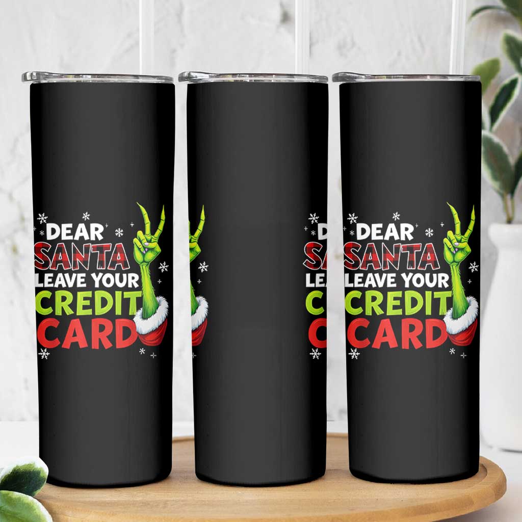 Funny Christmas Skinny Tumbler Dear Santa Leave Your Credit Card Red Plaid Pajamas - Wonder Print Shop