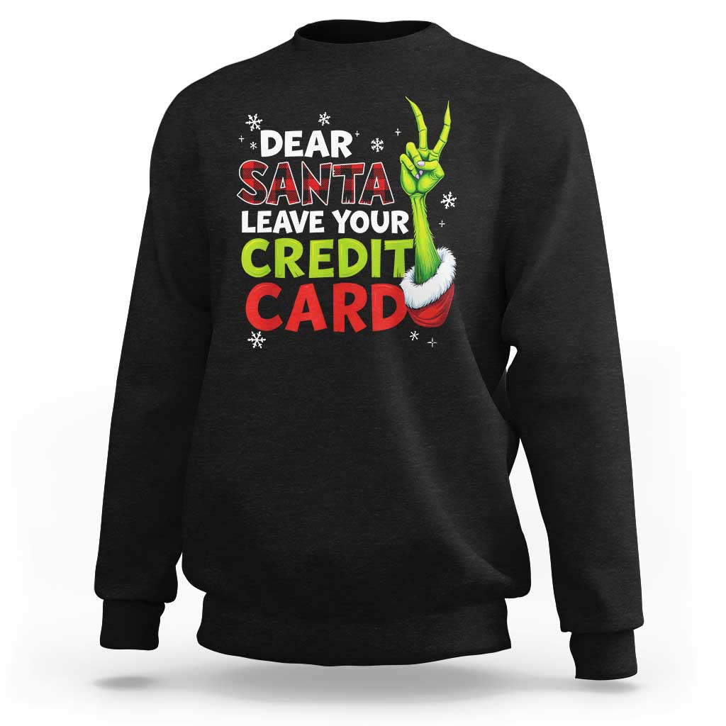 Funny Christmas Sweatshirt Dear Santa Leave Your Credit Card Red Plaid Pajamas - Wonder Print Shop