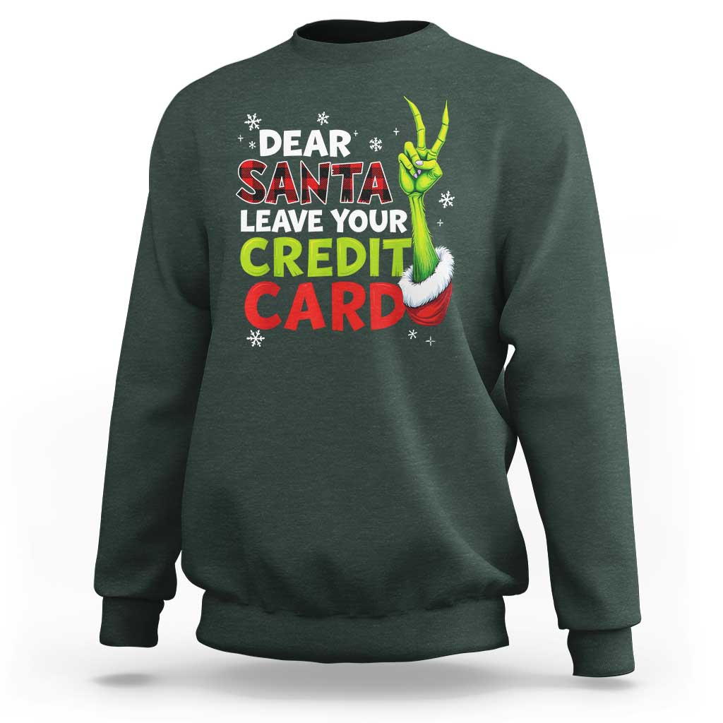 Funny Christmas Sweatshirt Dear Santa Leave Your Credit Card Red Plaid Pajamas - Wonder Print Shop