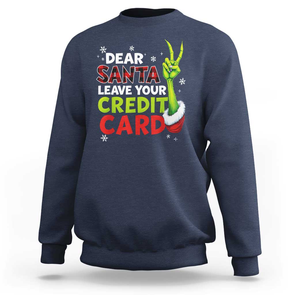 Funny Christmas Sweatshirt Dear Santa Leave Your Credit Card Red Plaid Pajamas - Wonder Print Shop