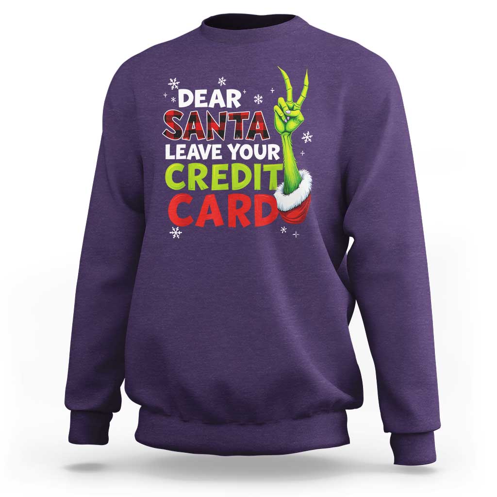 Funny Christmas Sweatshirt Dear Santa Leave Your Credit Card Red Plaid Pajamas - Wonder Print Shop