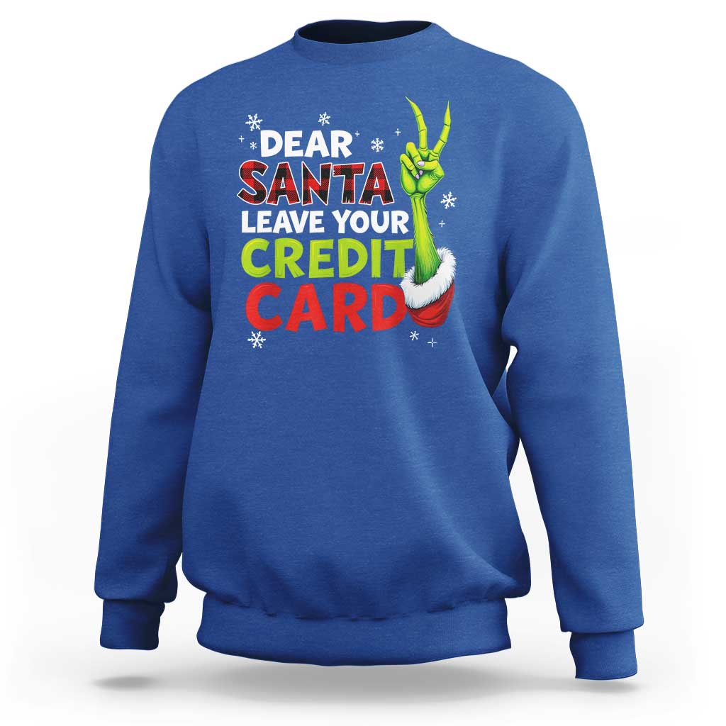 Funny Christmas Sweatshirt Dear Santa Leave Your Credit Card Red Plaid Pajamas - Wonder Print Shop