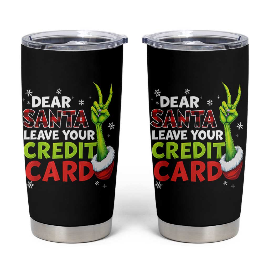 Funny Christmas Tumbler Cup Dear Santa Leave Your Credit Card Red Plaid Pajamas - Wonder Print Shop