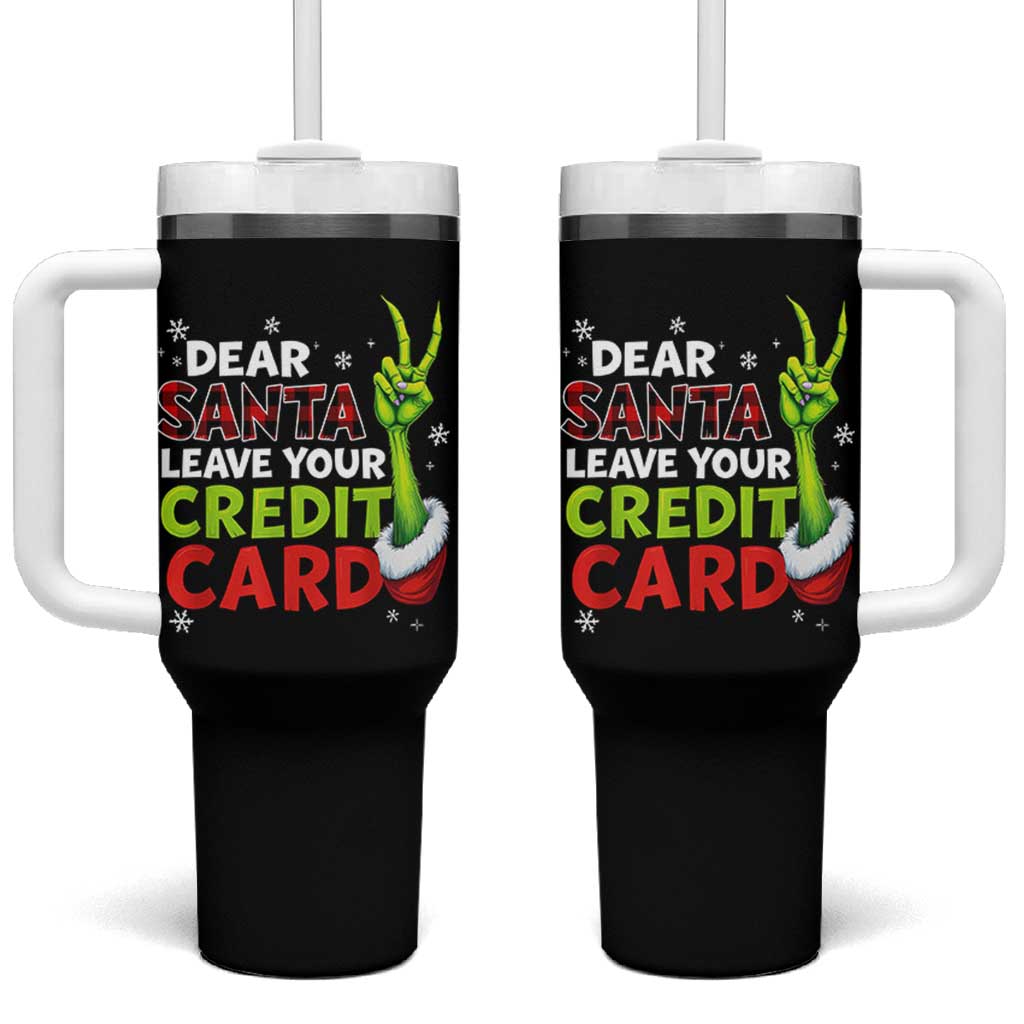 Funny Christmas Tumbler With Handle Dear Santa Leave Your Credit Card Red Plaid Pajamas - Wonder Print Shop